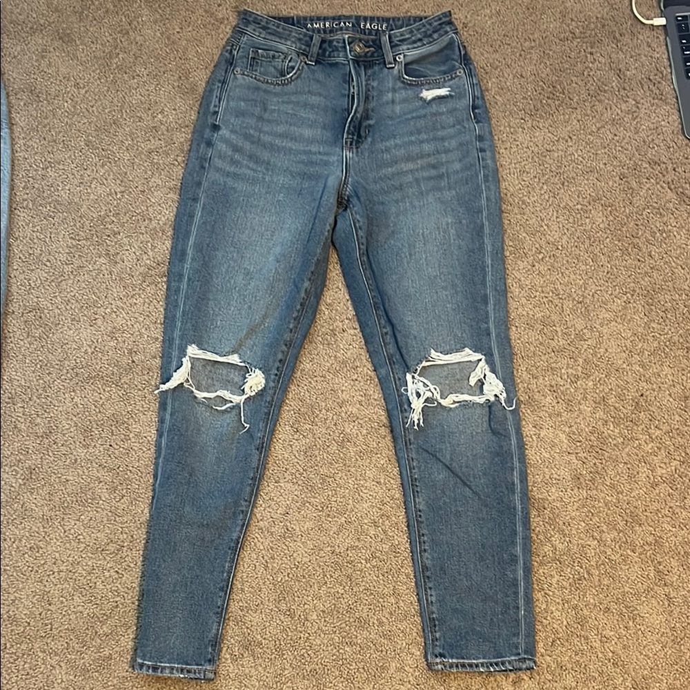 American Eagle Outfitters Blue mom Jeans with Distressed Knees